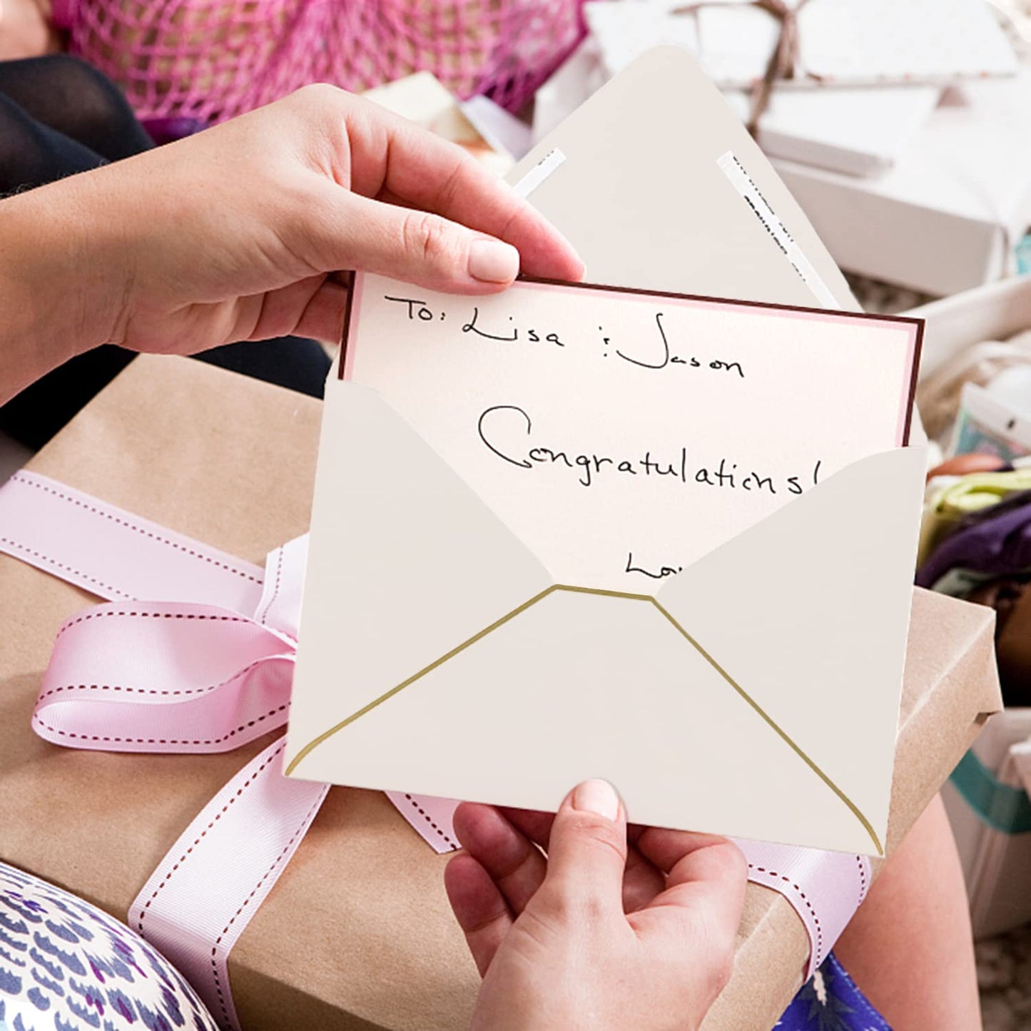 A7 Ivoy Envelopes 5 x 7 With Gold Border,- 50 Pack,For 5x7 Cards| Quick Self Seal| Perfect for Weddings, Invitations, Photos, Graduation, Baby Shower| Thick Luxury paper|5.25 x 7.25 Inches (Ivory)