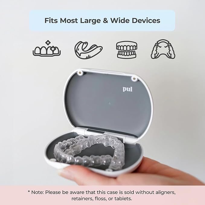 PUL Aligner Care Convenience Kit – Case + 2-in-1 Tool for Invisalign, Retainers, Partial Dentures, Mouth & Night Guards & More – White Case & 2-Pack of White Aligner Seating Chewie & Removal Tool