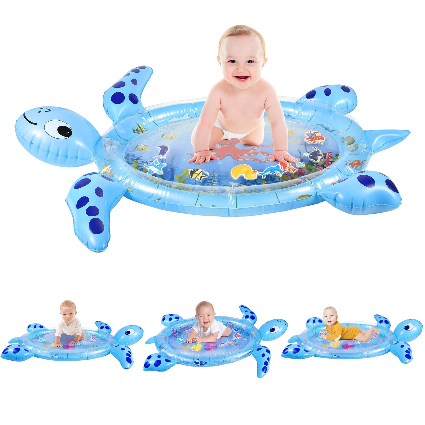 Gebra Sea Turtle Tummy Time Water Mat – Inflatable Baby Play Mat for 3–12 Months Boys & Girls, Sensory Activity Toy & Gift for Visual and Muscle Development