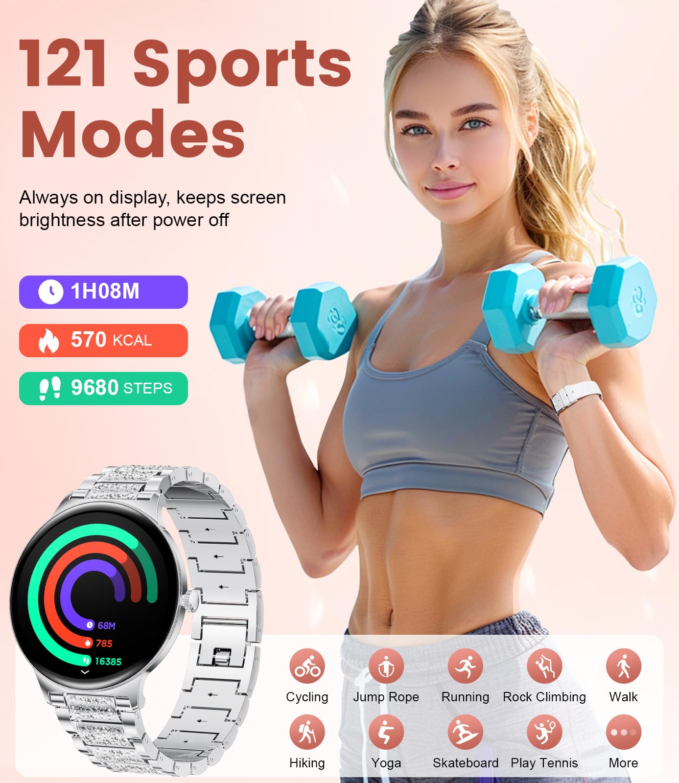 LIGE Smart Watch for Women(2 Bands), 1.43" HD AMOLED Slim Smartwatch for Android iOS,Fitness Tracker with 120+ Sport Modes/IP68 Waterproof/Sleep Monitor,Silver