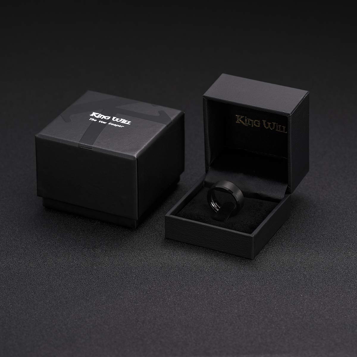 King Will 8mm Men's Black Wedding Ring - Brushed Matte Surface, Beveled Polished Edge, Comfort Fit Size 6