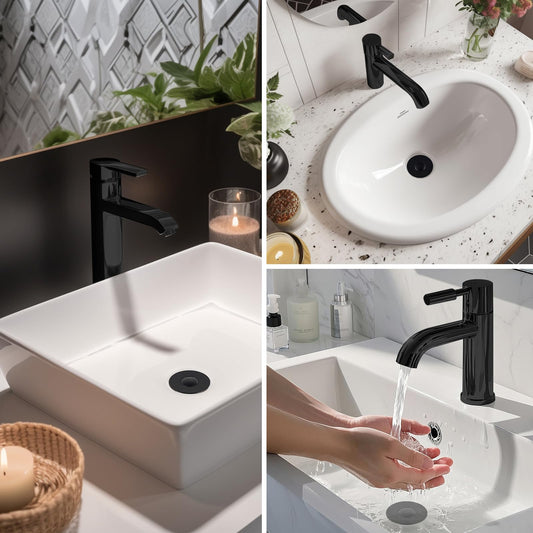Hibbent Upgraded 3 in 1 Bathroom Sink Drain Strainer, Universal Pop Up Stopper, Removable Stainless Steel Filter Basket Hair Catcher, Sink Plug for 1.1''~2.36'' Basin, Brass Bullet Core, Matte Black