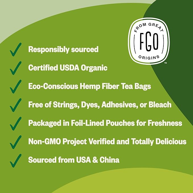 FGO Organic Moroccan Mint Green Tea, 100 Count, Eco-Conscious Tea Bags, Resealable Bag, Packaging May Vary (Pack of 1)