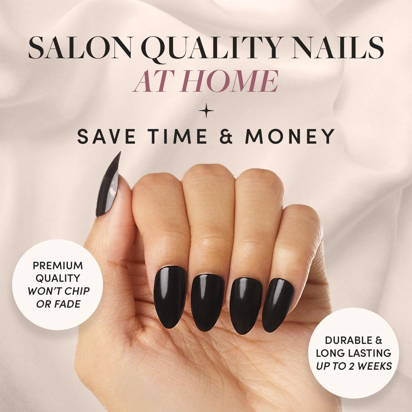 Glamnetic Press-On Nails Bundle - Lilac Gray & Boba | Opaque Pale Light Lilac Gray Short Squoval False Nails | Opaque Black Short Almond Nails | Reusable, Salon-Quality Nail Kits