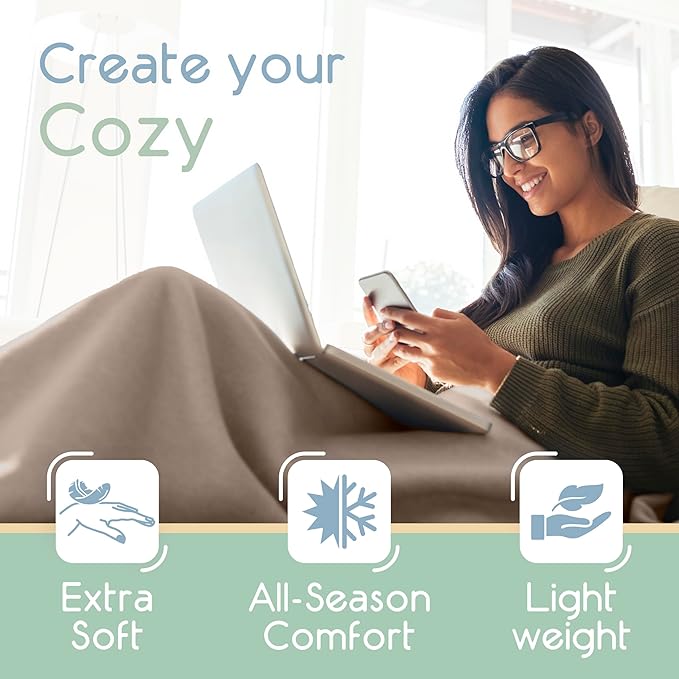 Vellux Full/Queen Size Microfleece Blanket | Fleece Bed Blanket | All-Season Comfort | Supersoft Lightweight | Plush Throw Blanket for Bed Couch or Sofa | Pet-Friendly | Nutmeg