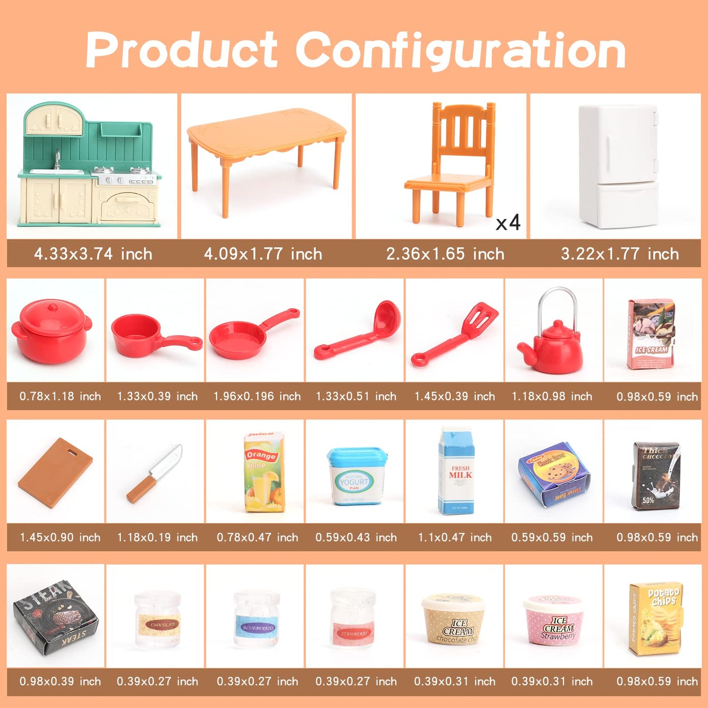 Dollhouse Furniture Set for Kids Toys Miniature Doll House Accessories Pretend Play Toys for Boys Girls & Toddlers Age 3+ with Kitchen