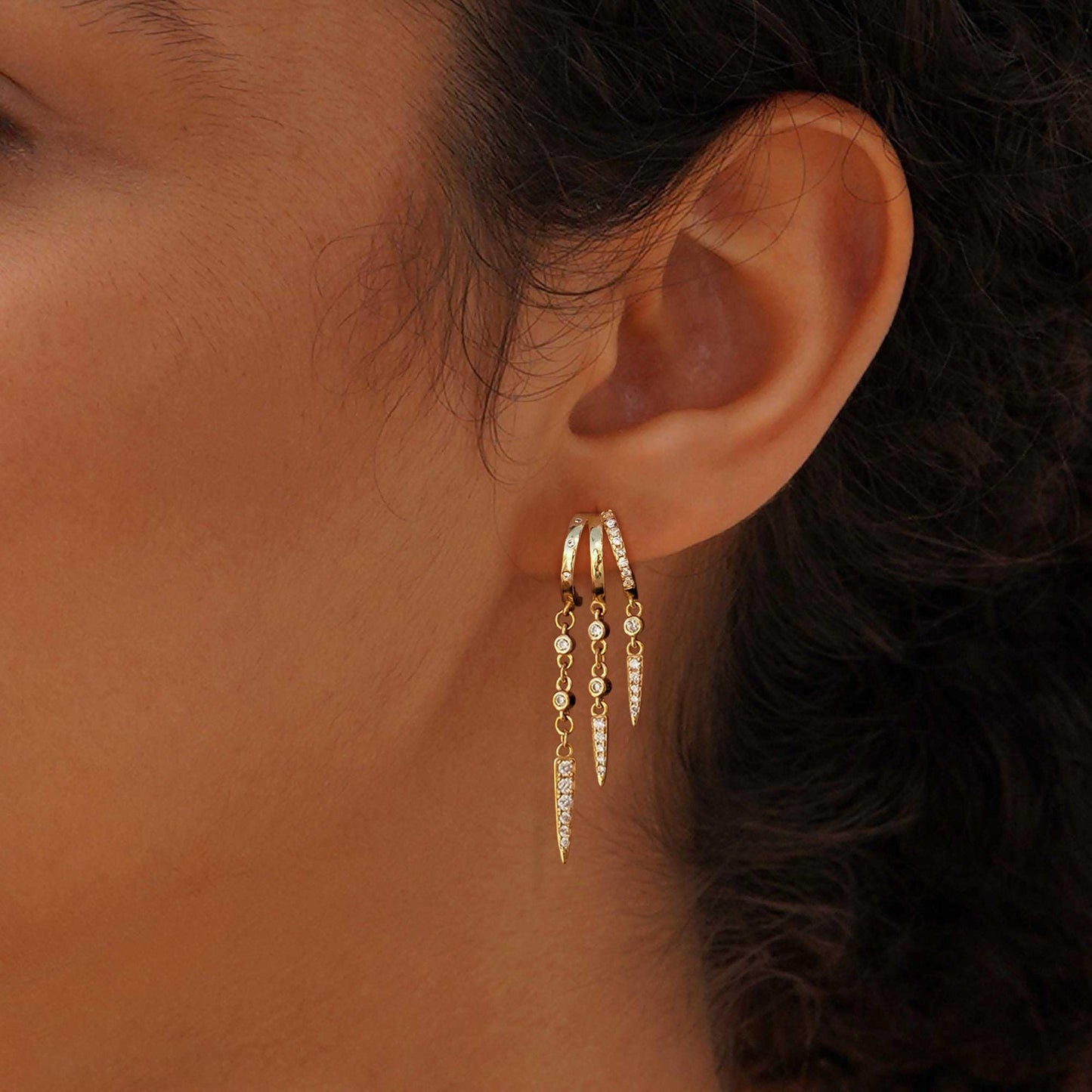 SELSHE Dangle Earrings for Women,14K Gold Plated Long Chain Earring Dainty Triple Drop Earrings Hypoallergenic Huggie Earrings for Women Trendy Fashion Accessories Womens Jewelry
