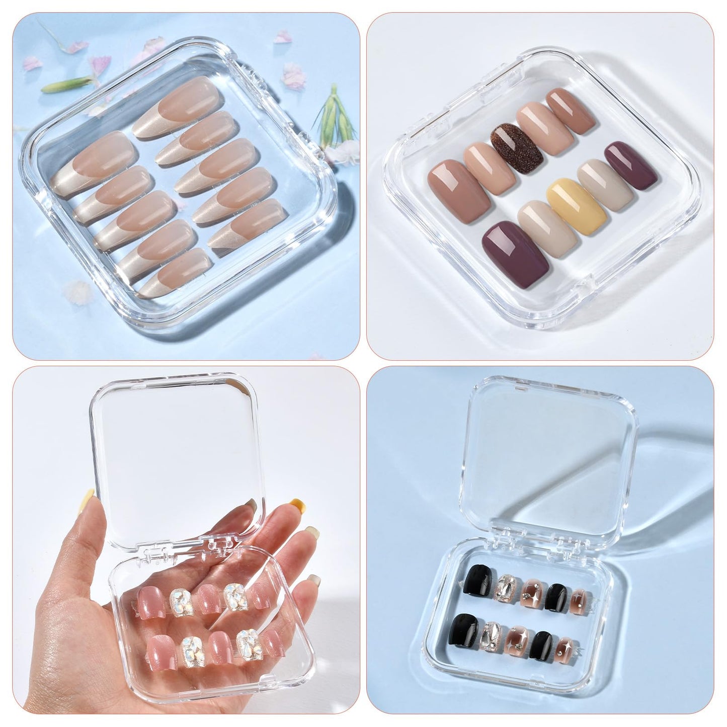 Aemygo 48 Sets Press On Nail Storage Box, Artificial Nail Display Case Acrylic Nail Boxes Press On Nail Packaging Box, Adhesive Double Sided Tape Nail Box for Nail Salon（4 Colors）