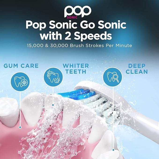 Pop Sonic Electric Toothbrush (Pink Watercolor) - Travel Toothbrushes w/AAA Battery | Kids Electric Toothbrushes with 2 Speed & 15,000-30,000 Strokes/Minute, Dupont Nylon Bristles