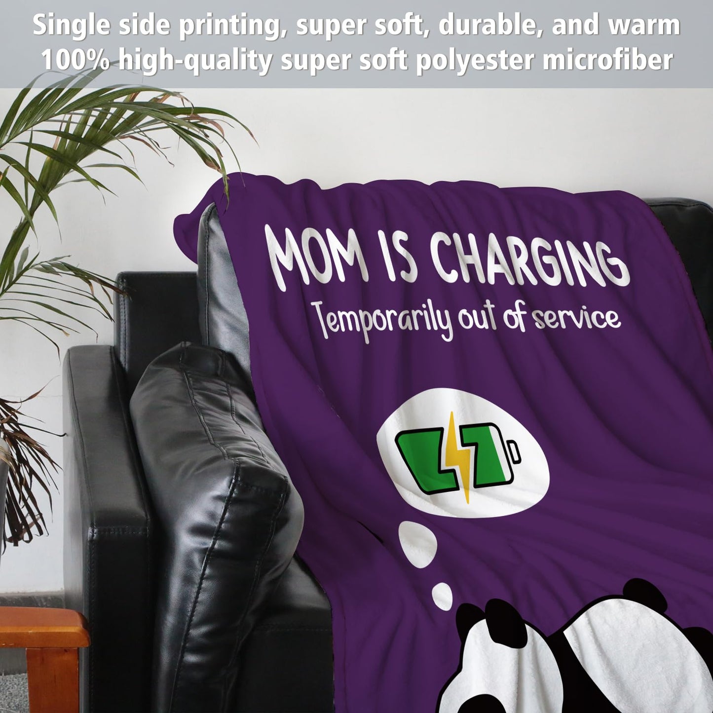Craftique Gifts for Mom Birthday Christmas- Funny Soft Mom is Charging Blanket- New Moms Gifts for Women, Practical Blanket Throw for Napping Travel, 80”×60”