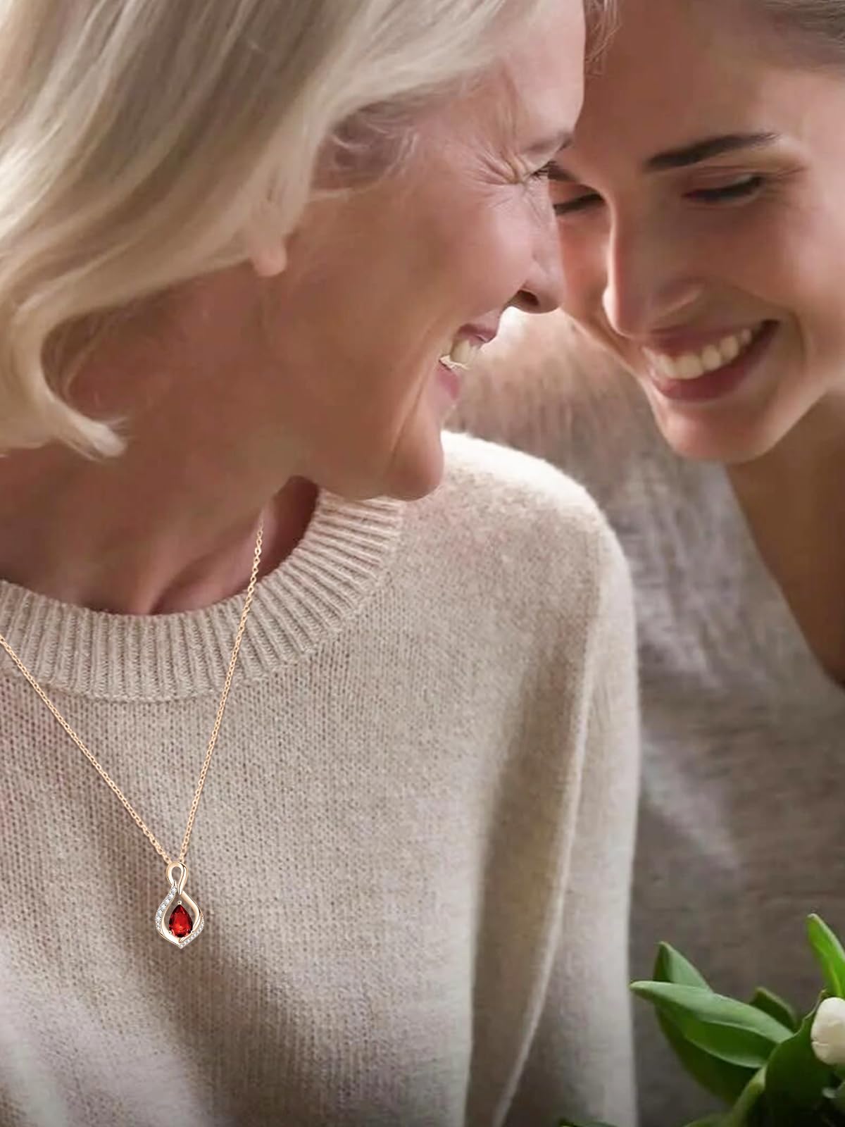 JIYVY32 Red Garnet Infinity Necklace for Women January Birthstone Necklaces Rose Gold Plating Anniversary Birthday Gifts for Wife Her Mom Girlfriend Birthstone Jewelry Gifts for Women