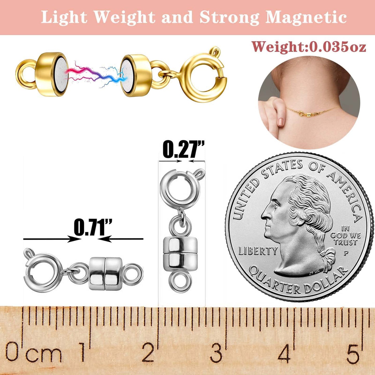 Dailyacc Magnetic Necklace Clasps and Closures - Safety 14 K Gold and Silver Jewelry Converters for Bracelets Chain Extender