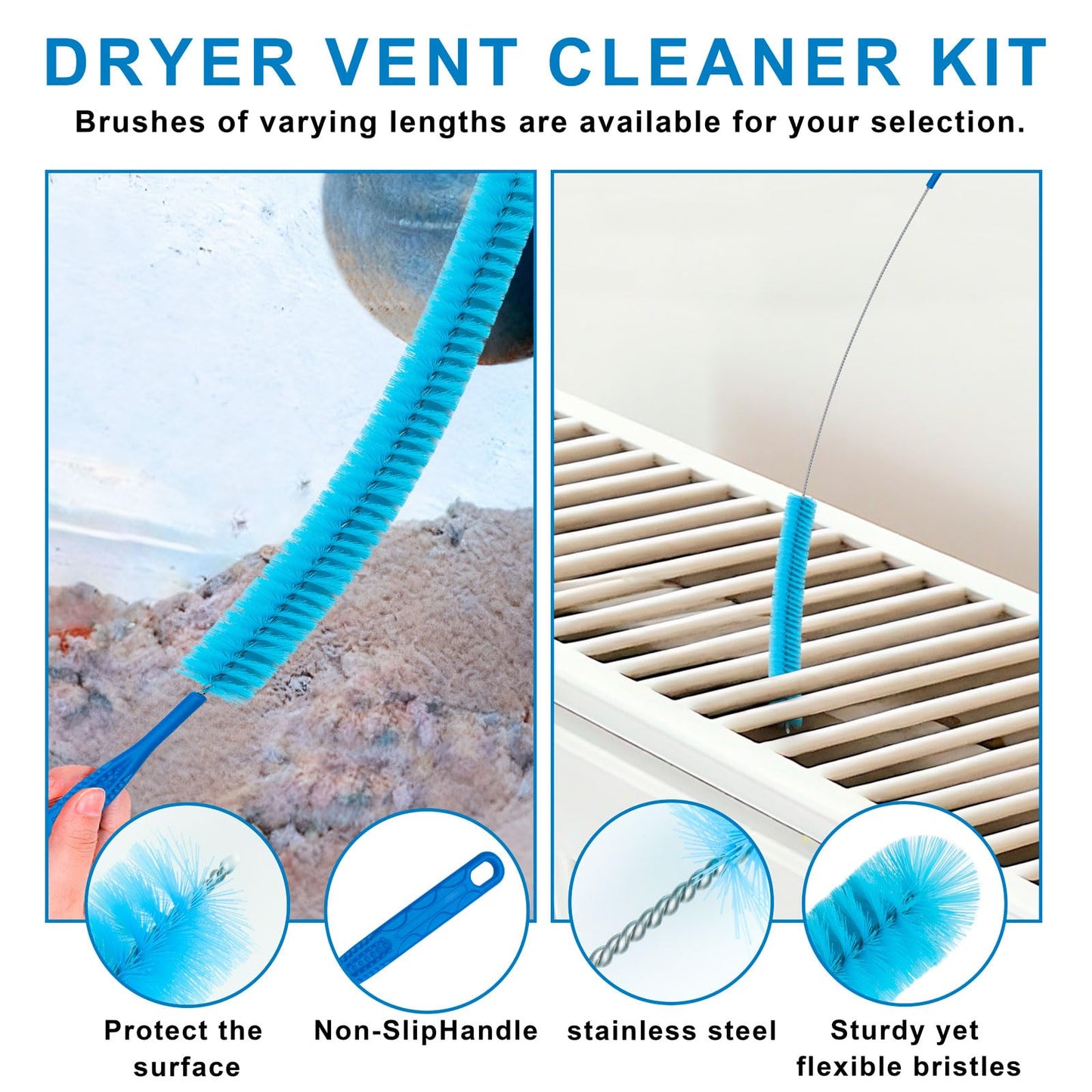 4 Pieces Dryer Vent Cleaner Kit‌ with ‌Lint Brush‌ – Professional ‌Dryer Vent Brush‌, ‌Flexible Cleaning Tools‌ for ‌Lint Trap‌, ‌Appliance Brush‌ & ‌Dryer Filter‌ Grey