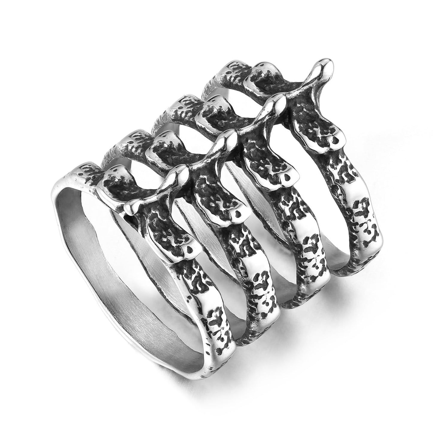 HZMAN Gothic Punk Spine Skeleton Ring Bone Stainless Steel Rings for Men Women Biker Jewelry Gift (Size,12)