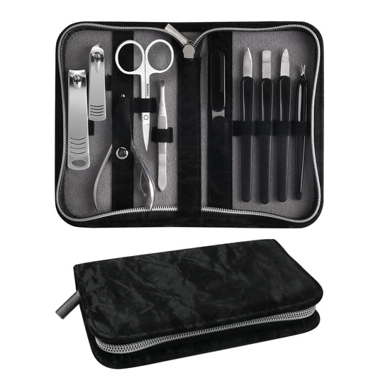 SOPOLISE Manicure Pedicure Set, Nail Clipper Set 10-Piece Set Professional Manicure Kit Nail Kit with Portable Black Leather Case Gift for Men Boyfriend Parent