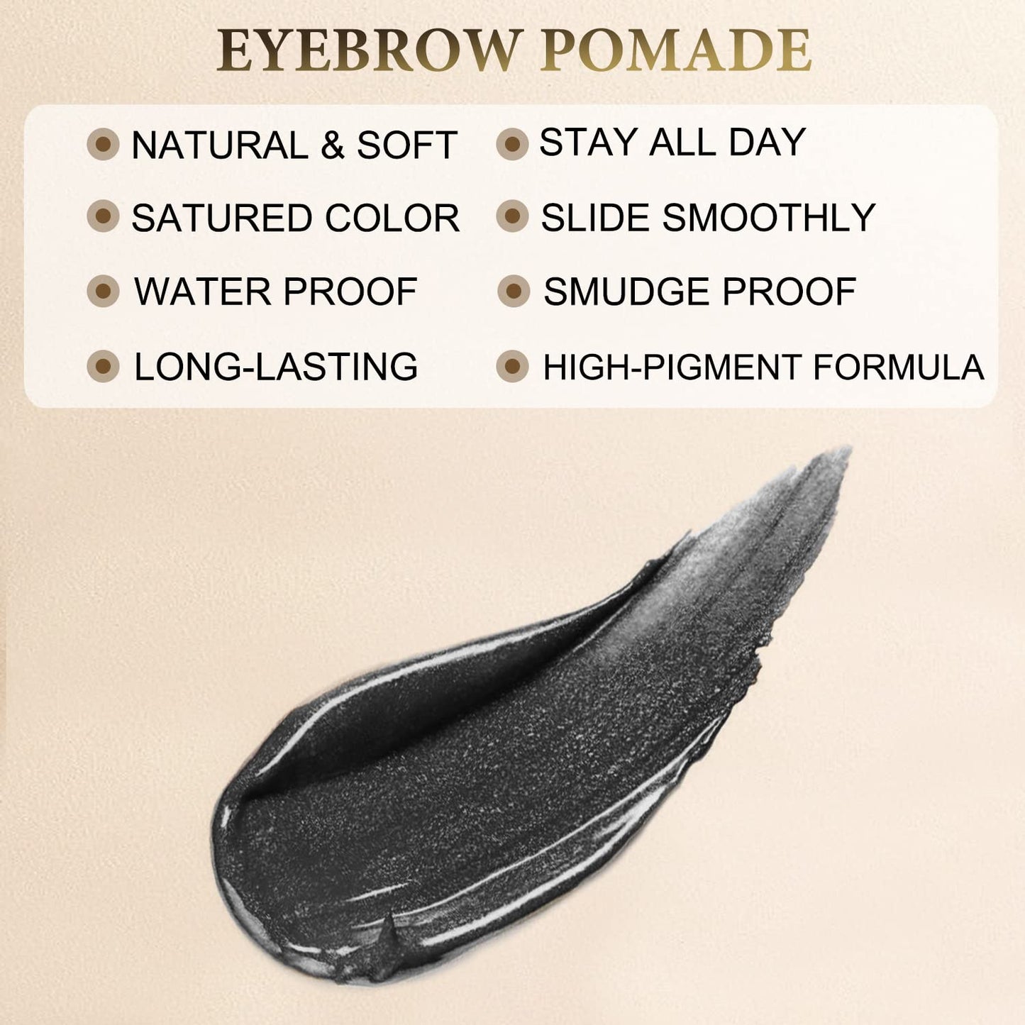 Eyebrow Stamp Stencil Kit for Eyebrows, Brow Stamp Trio Kit with Waterproof Eyebrow Pencil, Eyebrow Pomade, 20 Eyebrow Stencils, Dual-ended Eyebrow Brush and Sponge Applicator - Ash Black
