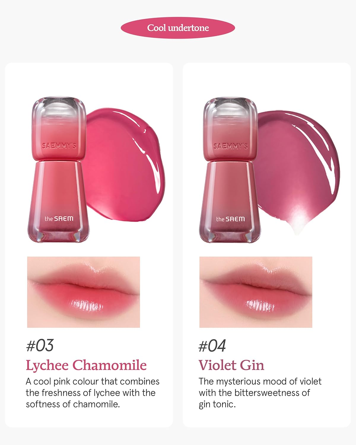 THESAEM Saemmy's Ade Shot Tint (03, 04) - Korean Lip Titnt, Water Gel Lip Stain with Plump Glowy Moisturizing Finish, Buildable Radiant Gloss, Long-Lasting Comfort, 0.1 fl.oz.
