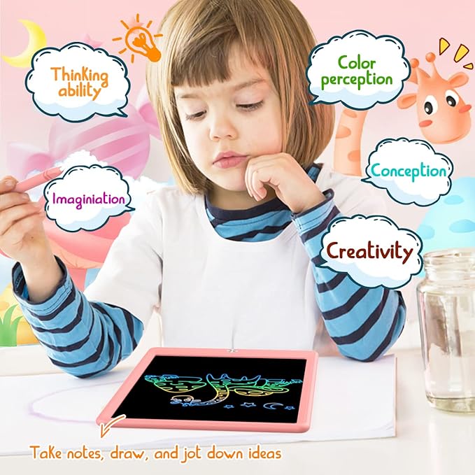 LCD Writing Tablet Doodle Board, Colorful Drawing Pad, Electronic Drawing Tablet, Drawing Pads,Travel Gifts for Kids Ages 3 4 5 6 7 8 Year Old Girls Boys (10.5 inch, Pink+Yellow)