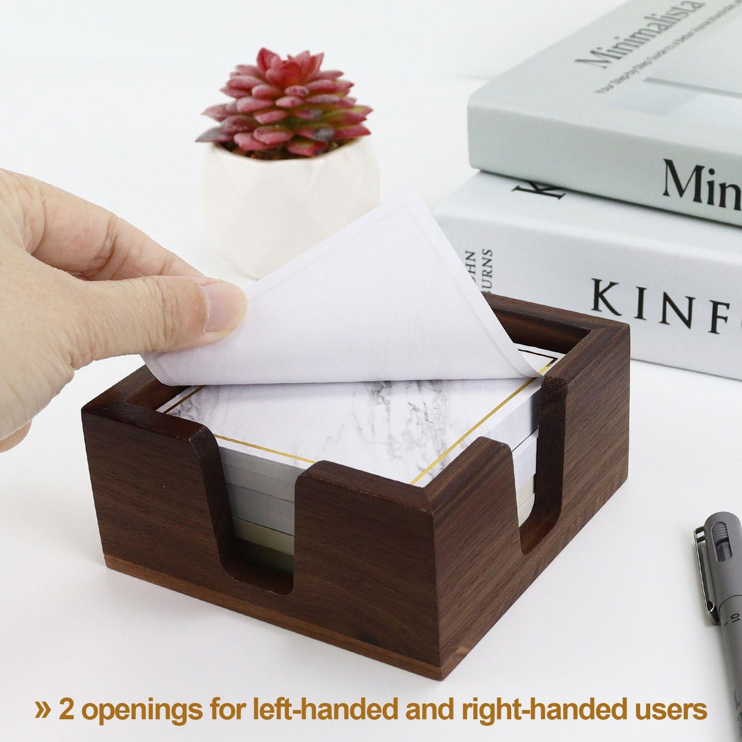 Wood Sticky Note Holder, Self Stick Note Pad Holder, Post It Note Dispenser Desk Organizer Walnut Wood Office Desk Accessories for School Office Desk Supplies - Black