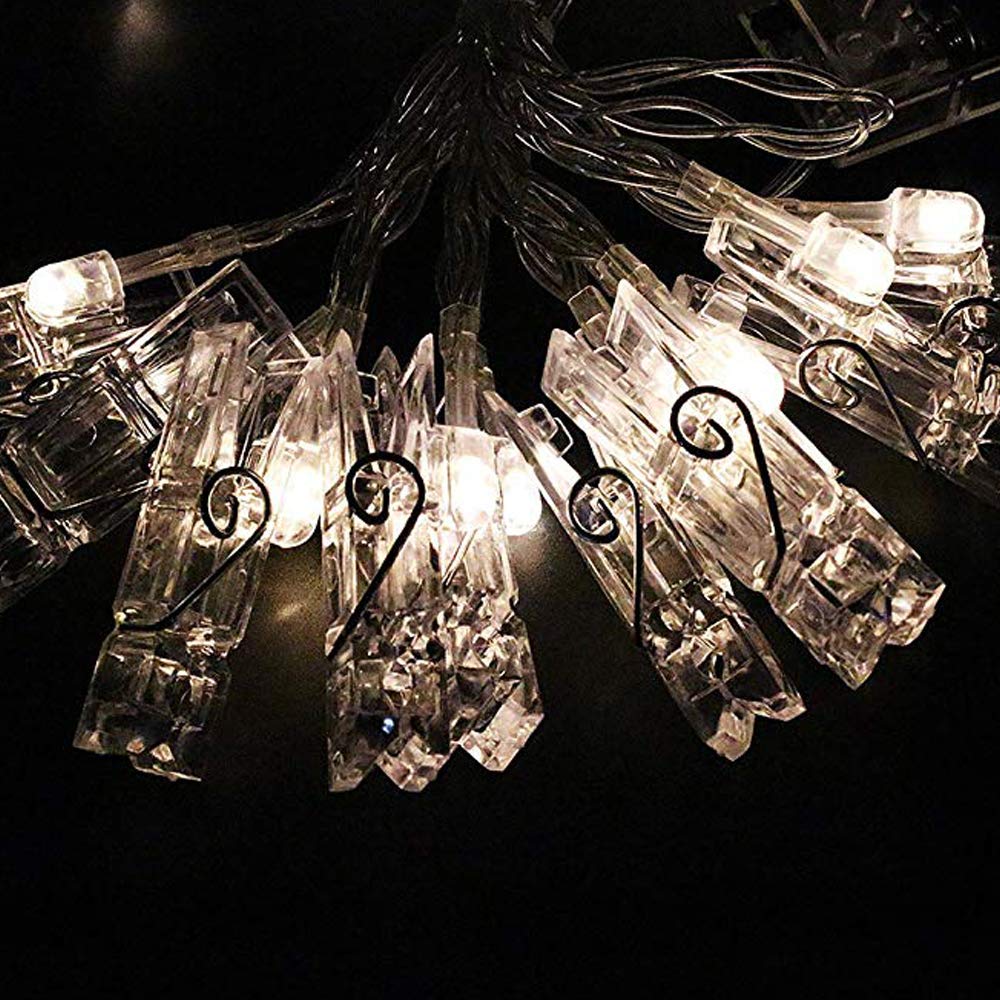 Dopheuor Photo Clip String Lights LED Fairy Clip String Lights Hanging Photo Pictures Battery Operated for Gifts Patio Christmas Bedroom Wedding Birthday Party Halloween Festival Decor (no Battery)