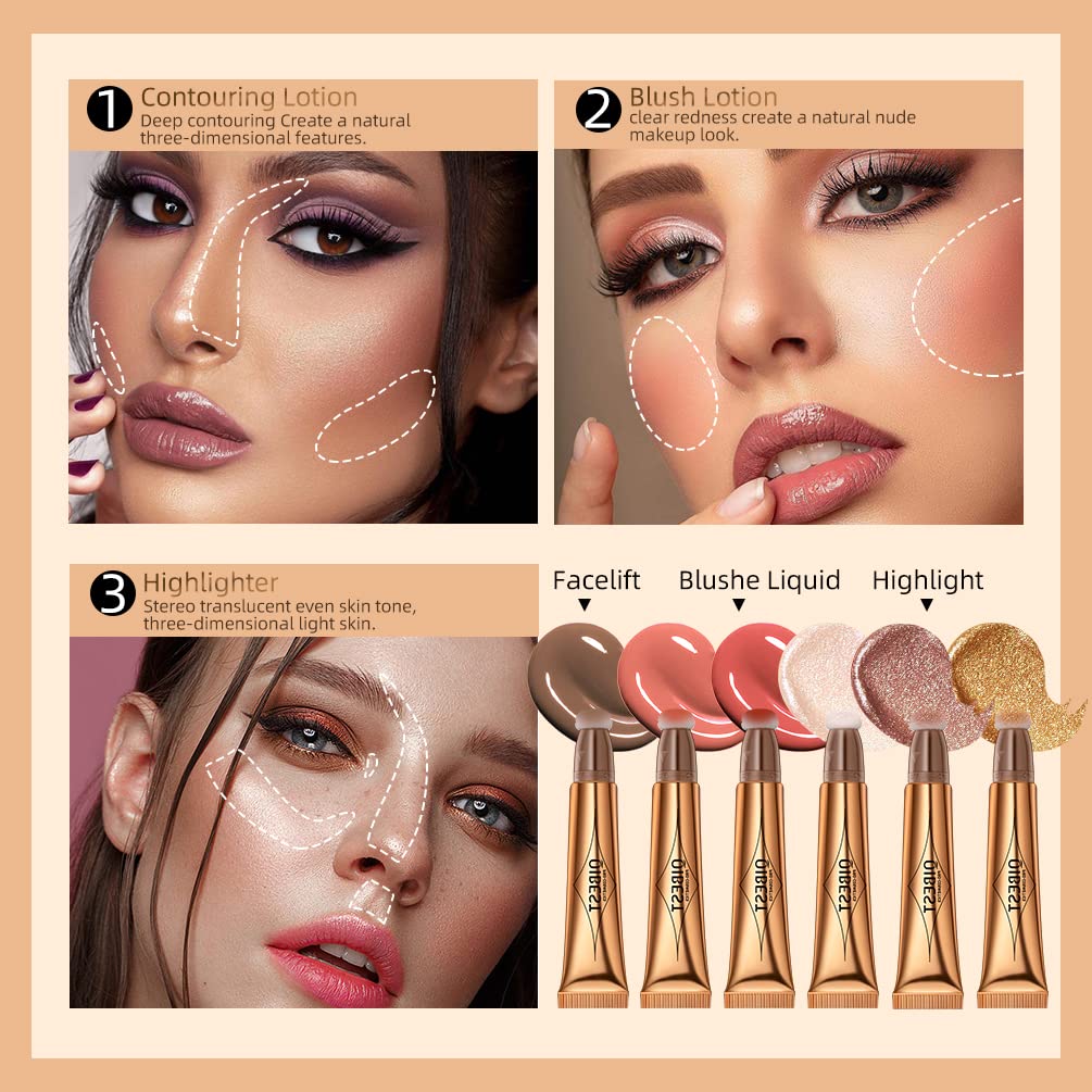 3PCS Liquid Contour Beauty Wand, Liquid Blush Highlighter Makeup Stick with Applicator, Cream Bronzer Stick Natural Matte Finish, Lightweight Blendable Cream Contour Highlighter Blush Wand