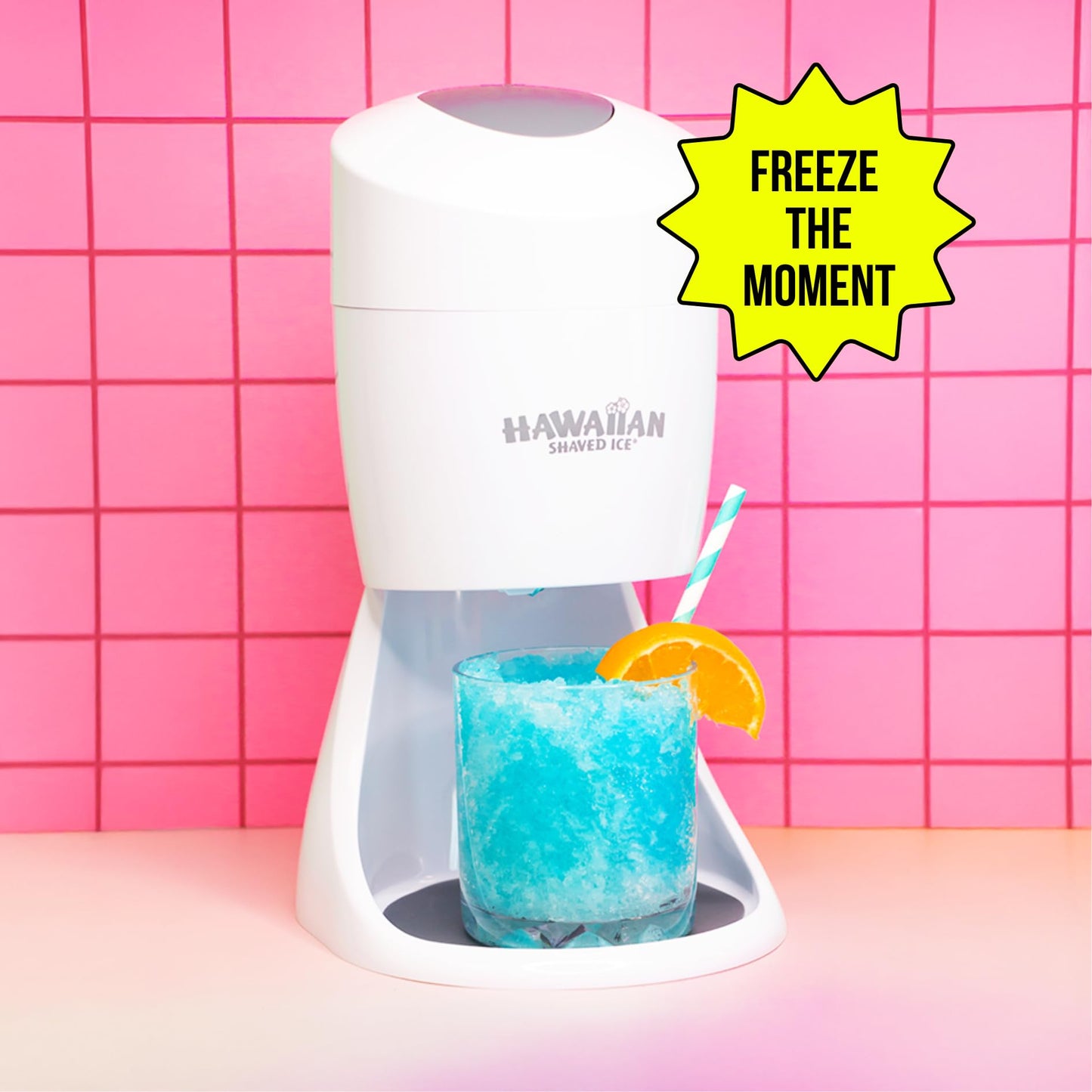 Hawaiian Shaved Ice Machine Kit - 3 Flavors, 25 Cups, Straws, Pourers, Ice Molds