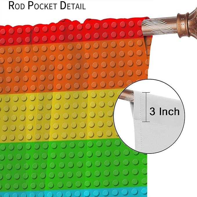 Colorful Building Block Toy Curtain Rod Pocket Children's Nursery Rainbow Contour Plastic Toy Brick Geometric Print Pattern Curtain Boys Girls Bedroom Playroom 2 Panels 72x63in