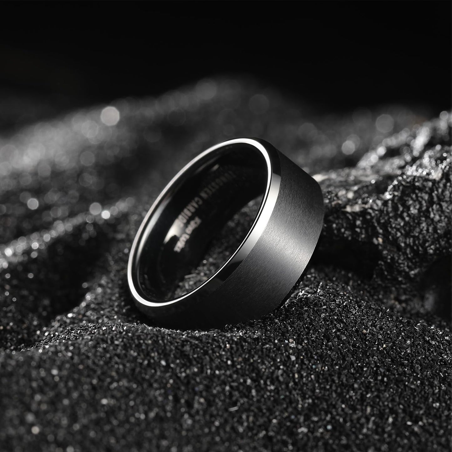 King Will 8mm Men's Black Wedding Ring - Brushed Matte Surface, Beveled Polished Edge, Comfort Fit Size 5