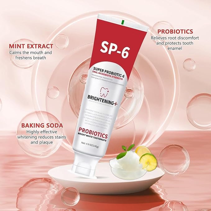 Sp-6 Probiotic Whitening Toothpaste, Sp-6 Super Whitening Toothpaste, containing whitening Teeth and Gum Health, Fresh Breath and Mint Flavor Enhancement Formula。 (2PC)