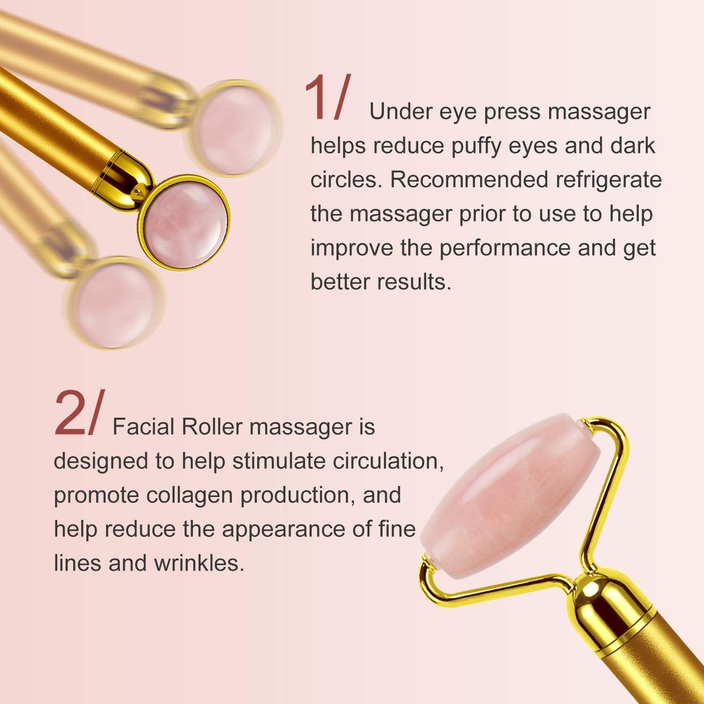 DANGSHAN 2-in-1 Electric Jade Roller Massager Facial Roller & Face Massager, Rose Quartz