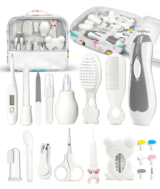 Baby Healthcare and Grooming Kit, Electric Safety Nail Trimmer Baby Nursery Kit, Newborn Care Kits with Hair Brush Comb for Newborn Infant Toddlers Baby Boys Girls Kids, Baby Shower Gifts (White)