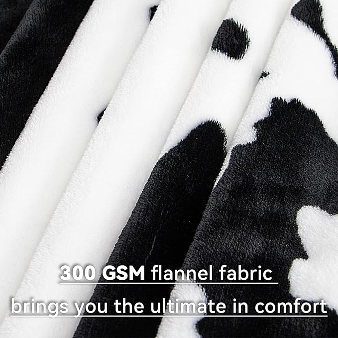 Cow Print Blanket Black & White - 50"x60" Plush Soft Fuzzy Fleece Throw for Adults Kids, All-Season Lightweight Bedding Decor, Gifts for Cow Lovers Birthday