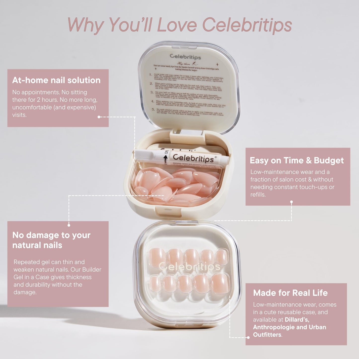 Celebritips Press On Nails - Salon U-ltimate™ | Sheer Milk, Short Coffin Nails, Reusable | 16 sizes - 32 Nails Kit with Glue and Sticky Tabs