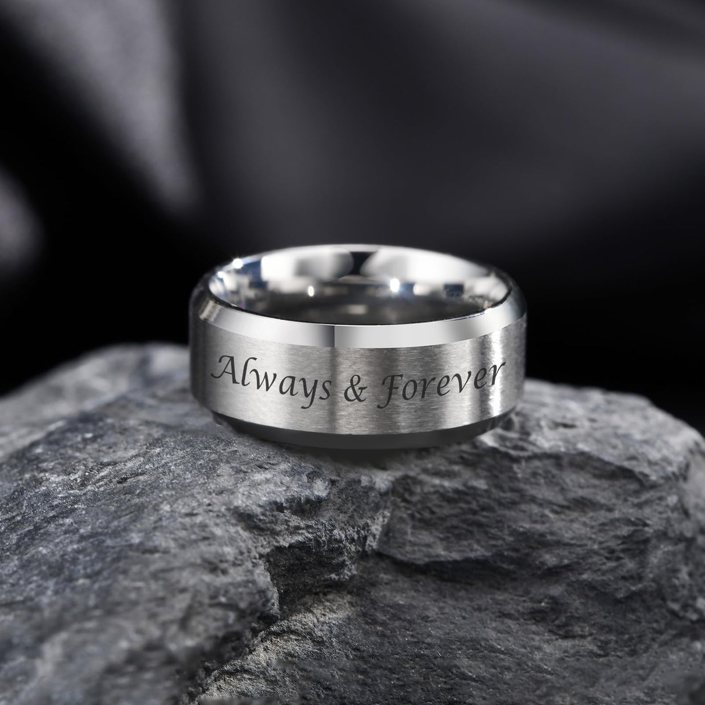 VNOX Customize Personalized Name Date LOVE 8MM Stainless Steel Simple Matte Brushed Finish Wedding Band Engagement Rings for Men Women,Size 13,Silver
