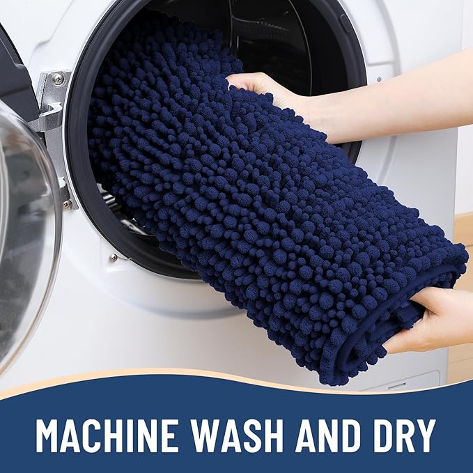 Arotive Luxury Round Chenille Bathroom Rug Mat, Extra Soft Thick Absorbent Shaggy Bath Rugs, Non-Slip Machine Wash Dry Plush Bath Mats for Bathroom, Shower and Tub, 24x24, Navy