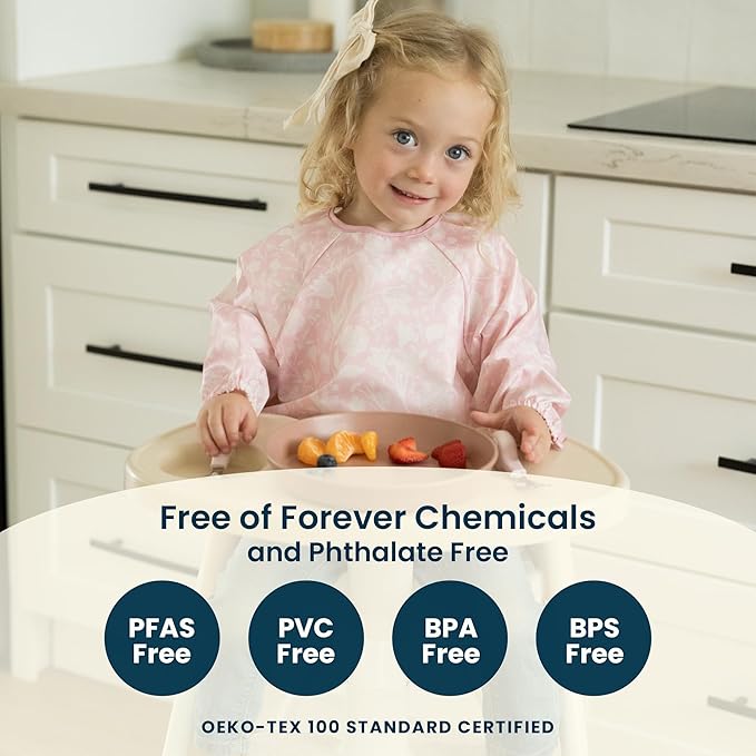 Tiny Twinkle Long Sleeve Bib for Babies & Toddlers – 2 Pack Waterproof Smock Bibs for Eating – Machine Washable & Mess-Proof, Baby Feeding Essential & Shower Must-Have (Rose Burgundy,6–24M)