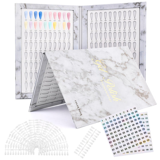 Rivonthex 160 Nail Color Display Book with 240 Nail Tips & Number Stickers (1-200) - Professional Color Swatches Book Display Chart