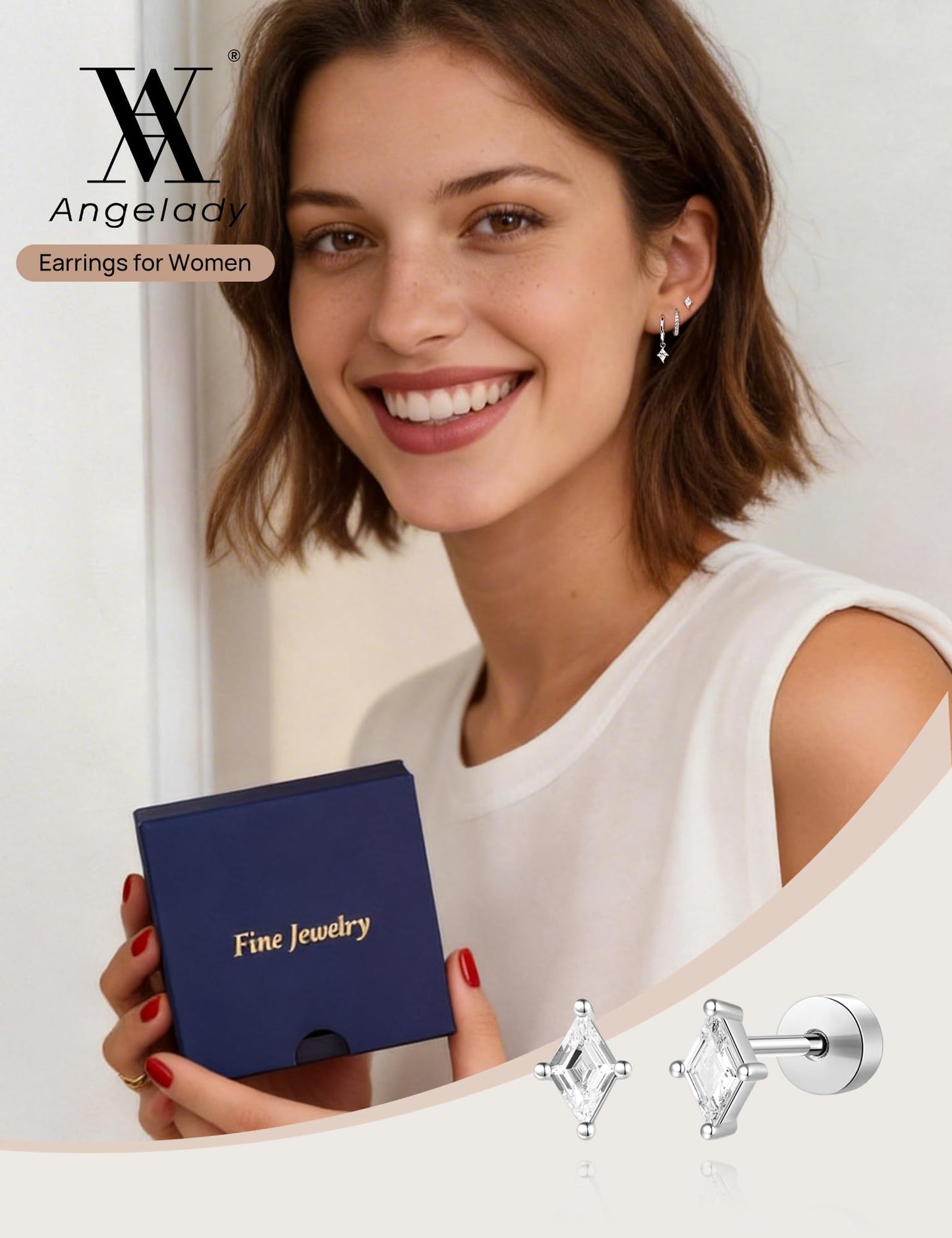 3 Pairs 925 Sterling Silver Hoop Earrings Set for Women, Hypoallergenic Silver Earrings for Multiple Piercing, Dainty Flat Back Stud Dangle Earring Stacks for Women Trendy Non Tarnish Jewelry Gifts