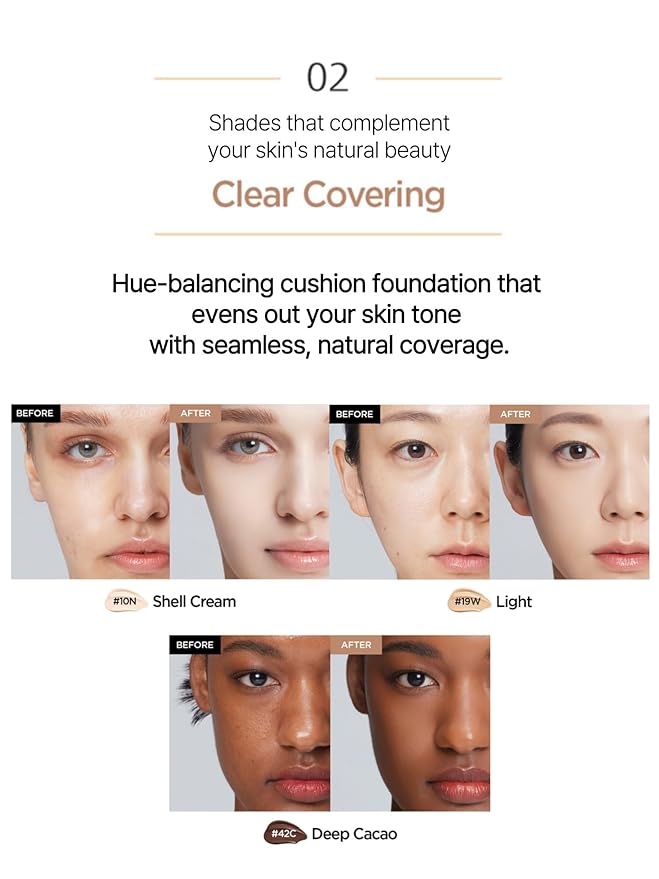 JUNG SAEM MOOL Essential Skin Nuder Cushion 22N Peach Light 0.49 Fl Oz, No Refill, Natural Radiant Finish Cushion Foundation with Buildable Coverage, Lightweight Texture, Korean Foundation Makeup