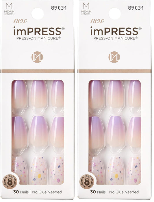 KISS imPRESS Press-On Manicure Fake Nails, Medium Coffin, All I Want, Purple, Comfortable, Super Hold Adhesive, No Glue/Polish, Chip Proof, No Dry Time, Smudge Proof, Waterproof | 30 Count (Pack of 2)