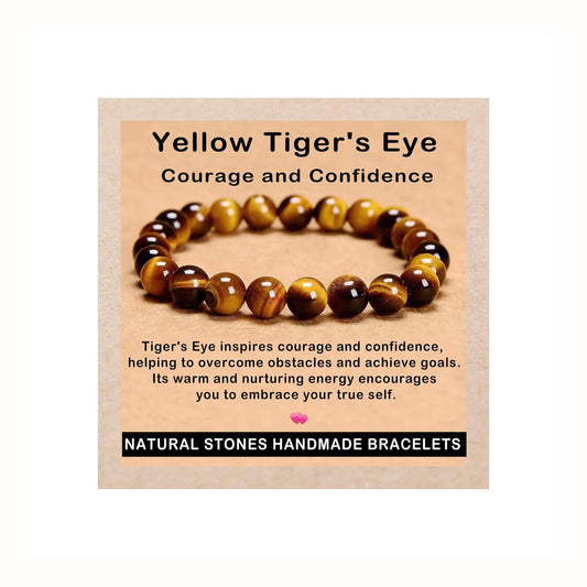 AD Beads Handmade Gemstone Stretch Elastic Bracelet Crystal Healing Reiki Nature's Beauty and Spiritual Essence Unisex (10mm, Yellow Tiger's Eye)