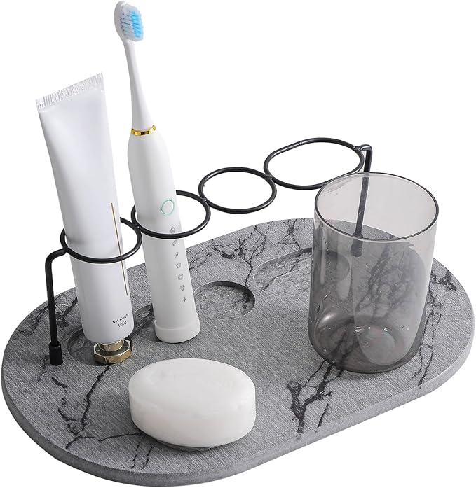 Toothbrush Holders for Bathroom, Metal Toothbrush Organizer with Diatomite Base, Water Absorption Quick Drying Bathroom Organizers and Storage,for Electric Toothbrush,Toothpaste,Razor,Makeup.
