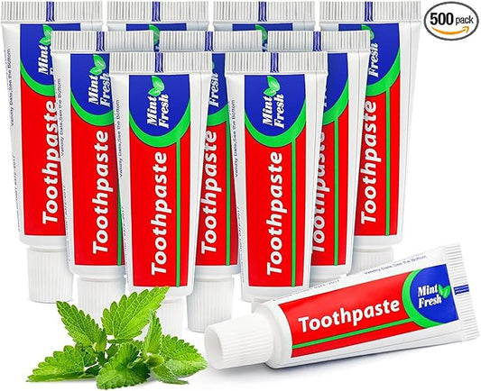 500pcs Travel Size Mint Mini Disposable Toothpaste, 0.88oz/25g, 4x1.4 inches, Ideal for Travel, Hotel, Guests, Homeless, Charity