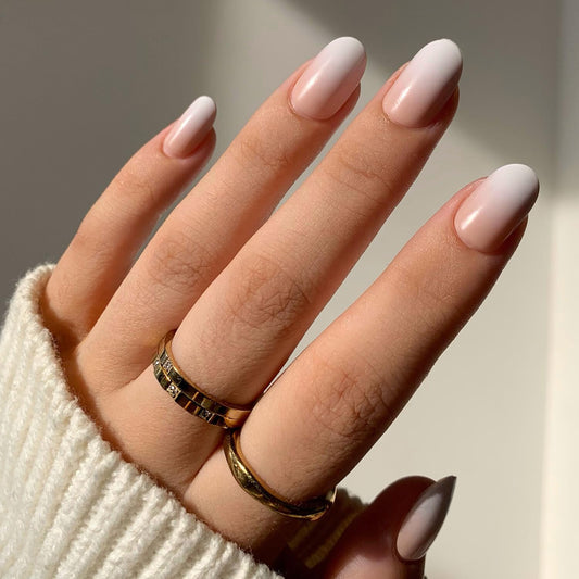 Glamnetic Press On Nails - Creamer | UV Finish Neutral Ombre Short Round Fake Nails, Salon Quality | 15 Sizes - 30 Nail Kit with Glue
