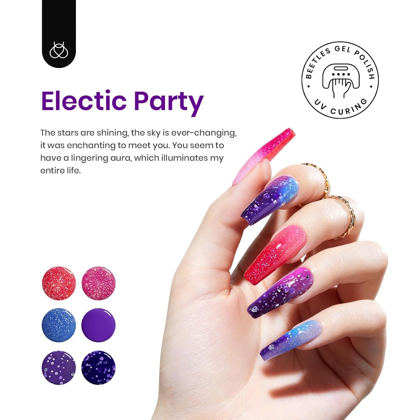 Beetles Color Changing Gel Nail Polish Kit, 6 Colors Pink Red Glitter Blue Purple Mood Temperature Change Nail Polish Gel Set Soak Off Nail Art Gel DIY Salon Manicure Gift