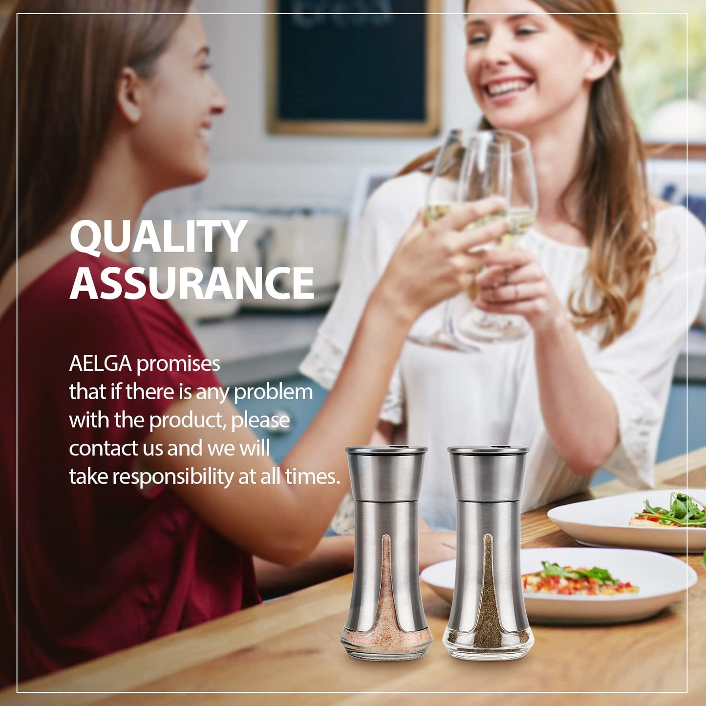 Salt and Pepper Shakers by Aelga - Salt Shaker with Adjustable Pour Holes for Himalayan, Kosher