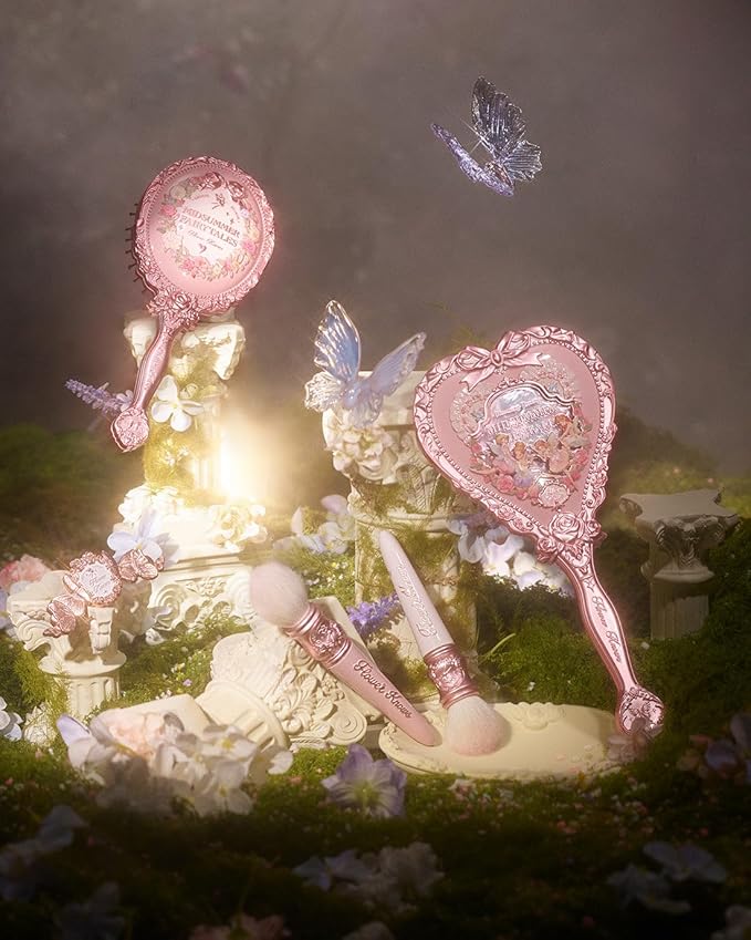 Flower Knows Midsummer Fairytales Hand Mirror,Vintage Heart Handheld Mirror,Fancy & Pretty Princess Handheld Mirror with Long Handle,Gift for Girls & Women(Milky Pink)