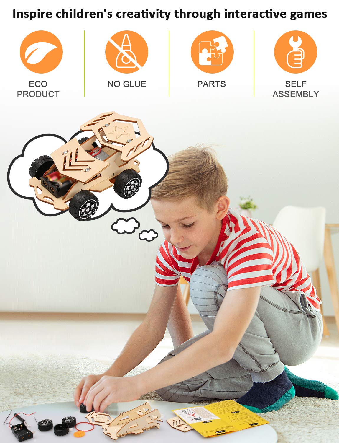 Poraxy 5 in 1 STEM Kits for Kids Age 8-10, Science Building Project Craft for 8-13, Model Car Kit, STEM Toys for Boys Girls Age 8-12, Wooden 3D Puzzles, Birthday Gifts for 6 7 8 9 10 11 12 13 Year Old
