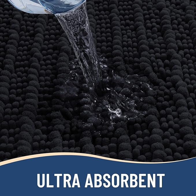 Arotive Luxury Chenille Bathroom Rug Mat, Extra Soft Thick Absorbent Shaggy Bath Rugs, Non-Slip Machine Wash Dry, Plush Bath Mats for Bathroom, Shower and Tub, 47x24, Black