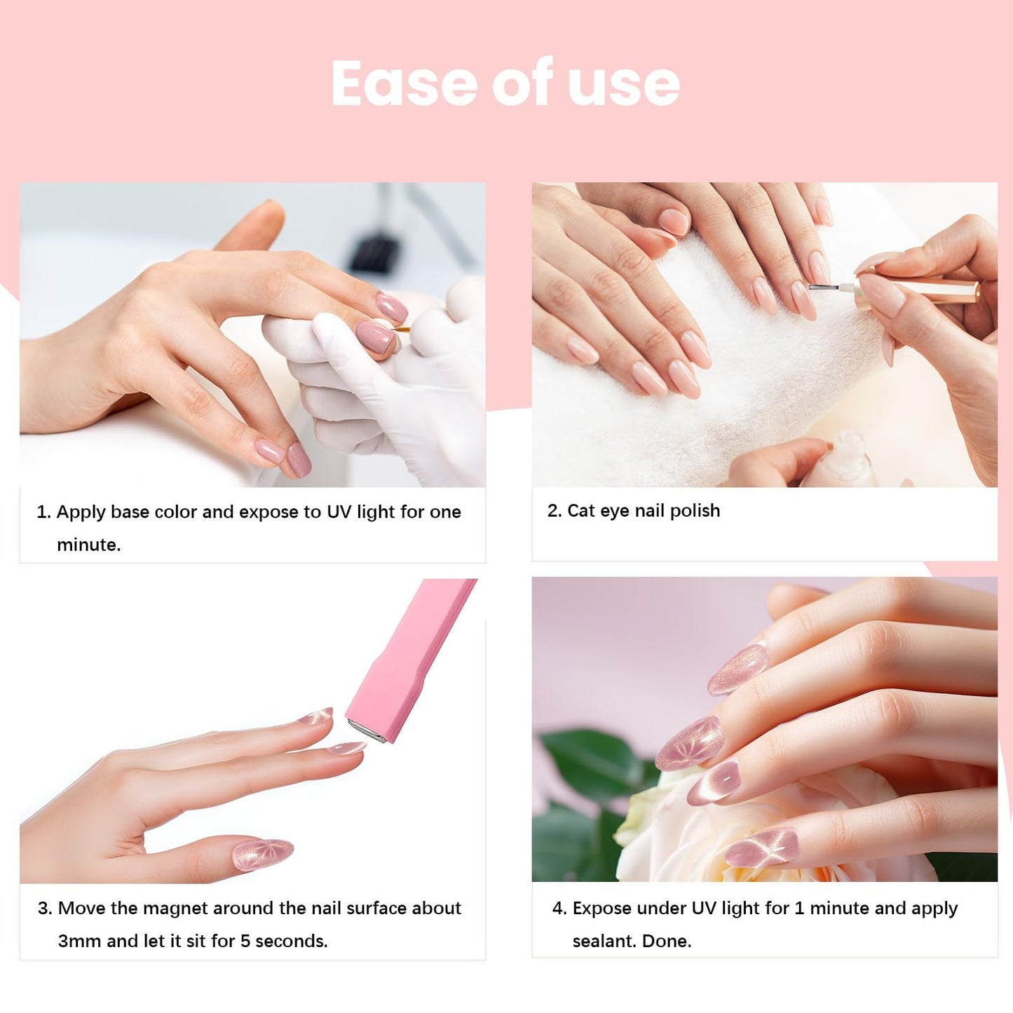 5 in 1 Cat Eye Magnet for Nails Art, 7Pcs Multifunctional Cat Eye Gel Nail Polish Magnet Stripe Nail Magnet Wands for Nails Cat Eye Nail Design Tools Nail Art Accessories(Pink)